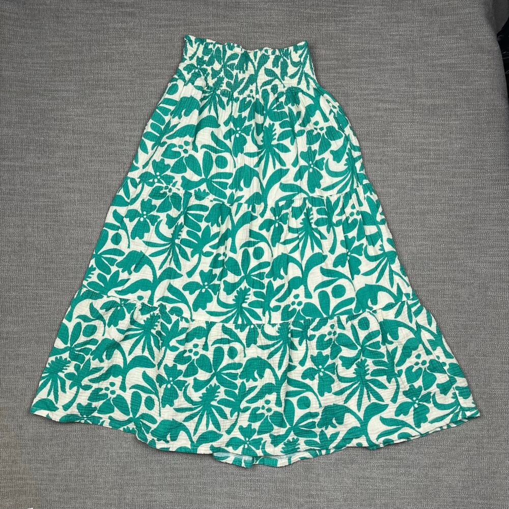 Marine Layer Corinne Maxi Skirt Women's Medium Green Floral Double Cloth
